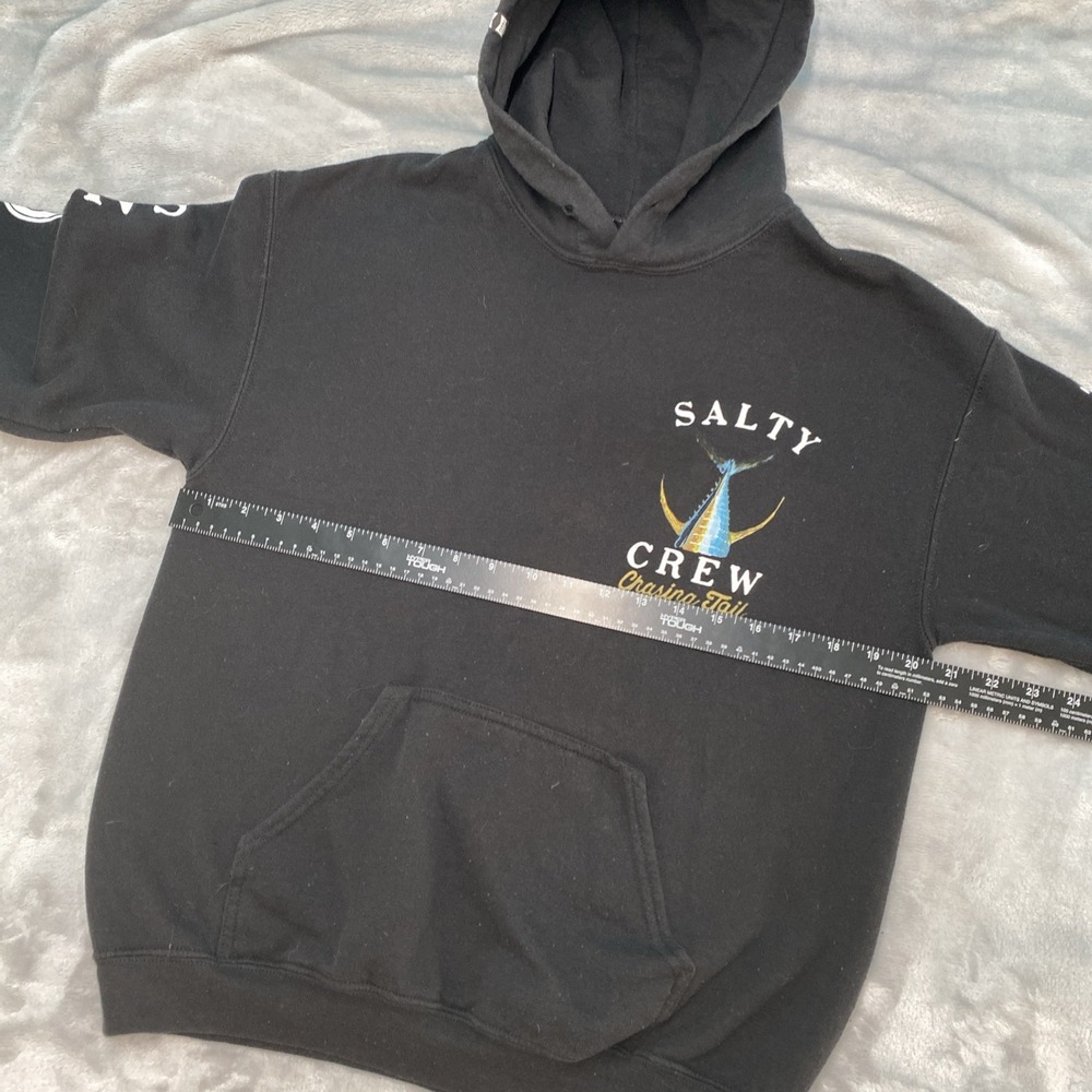 Salty Crew Chasing Tail Hoodie Men Medium Black Fishing Graphic Sweatshirt - Picture 4 of 11